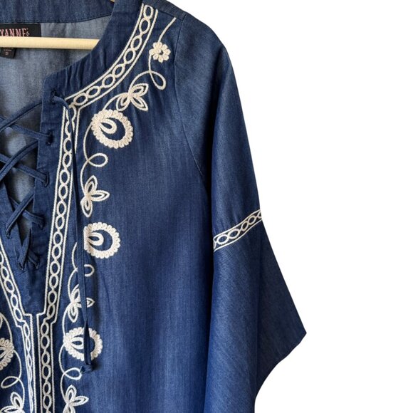 Shyanne Sm Top Tunic Boho Western Festival 3/4 Sleeve Lace Up V Neck Embroidered - Picture 11 of 16